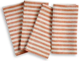 Solino Home Linen Dinner Napkins Set of 4, 20 x 20 Inch for Dining Table, Holiday and Everyday Table Decor - Amalfi Stripe in Pumpkin And Natural at