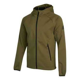 adidas Mens adidas Outdoor Sports Fleece Lined Hooded Logo Jacket Olive H13801
