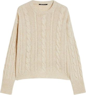 Pennyblack Maglia a trecce in lana moulin&eacute; - Dames - Ronde hals truien - Beige - M - Wol - Truien & Vesten