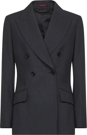 Gucci Double-breasted wollen jas - Dames - Blazers - Grijs - M - Wol - Jassen