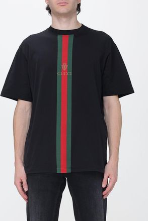 Gucci T-shirt a righe in cotone con nastro Web e spalle scese