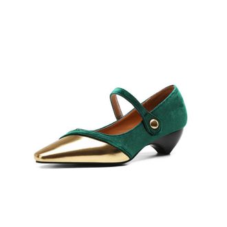 Generic Women Block Heel Mary Jane Shoes Square Toe Wedding Mid Heels Ankle Strap Office & Casual Pumps,Green,11.5 UK