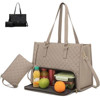 Generic 2 in 1 Tote Bag Lunch Bag for Women, 2 in 1 Lunch Bags Combo,15.6 Inch Laptop Handbag with Insulated Leakproof Compartment, Stylish Work & Travel Tote