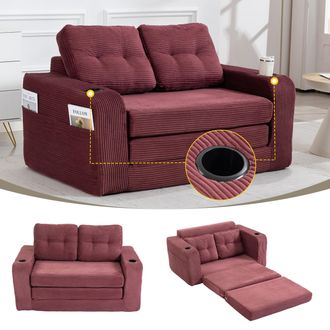 STILVORA Sof&aacute; De Dos Plazas De Tela De Terciopelo Con Portavasos Y Bolsillos Laterales, Puff Convertible De Doble Asiento, Sof&aacute; De Dos Plazas Sin Marco Con Coj