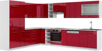 Vicco Cocina Esquinera Fame-line, Burdeos Brillo Intenso/blanco, 347 X 257 Cm, Et M&aacute;rmol