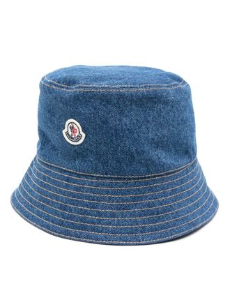 Moncler logo-patch denim bucket hat - women - Cotton/Cotton/Polyester - S - Blue
