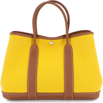 Herm&egrave;s Brown Yellow Negonda Leather Toile Officier Tote Bag (Pre-Owned)