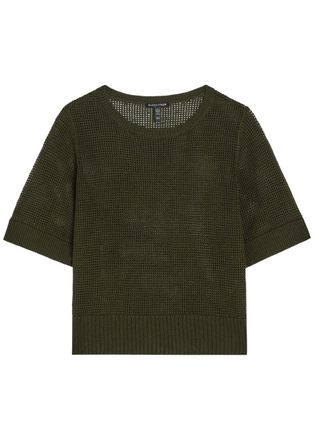 Eileen Fisher Eileen Fisher Open-knit Linen and Cotton-blend T-shirt - Dark Green - L (UK 18-20 / XL)