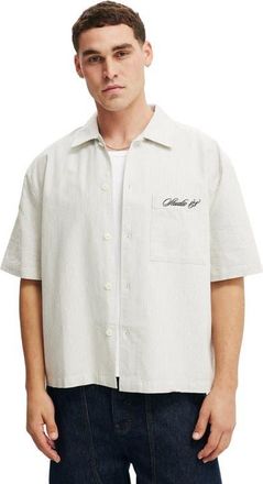Cotton On Mens Ventura Short Sleeve Shirt in Off White Stripe Emb at Nordstrom, Size Xx-Large