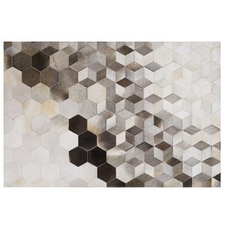 Beliani Beliani - Alfombra De Piel De Vaca Gris 160 X 230 Cm Estilo Patchwork Patr&oacute;n Geom&eacute;trico Sason