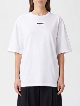 Dolce & Gabbana T-shirt girocollo in cotone con logo a contrasto e spalle cadute