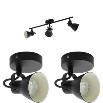 Loops Ceiling Spot Light & 2x Matching Wall Lights Matt Black Adjustable Kitchen Lamp