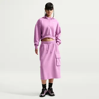 Nike Womens Nike Sportswear Phoenix Fleece Cargo Midi Skirt in Purple | IQ0082-503