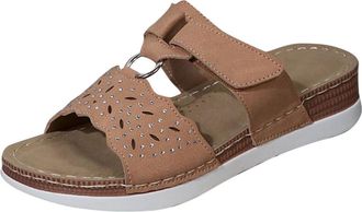 Generic Brown Women Hollow Slippers Round Toe Open Toe Thick Bottom Wedge Heel Comfortable Casual Wear