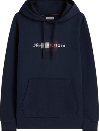 Tommy Hilfiger Script Flag Hoodie - Heren - Hoodies - Blauw - M - Katoen - Hoodies & sweatvesten