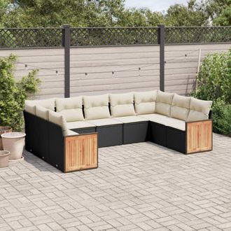 vidaXL Vidaxl - Set Divani Da Giardino 9 Pz Con Cuscini Nero In Polyrattan