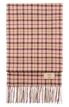 Mango Check Wool Scarf in Burgundy at Nordstrom
