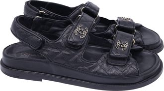 Chanel CC Dad Quilted Sandals in Black Calf Leather