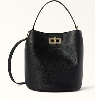 Furla Amelia Bucket Bag S Nero Black Grained Calf Leather Woman
