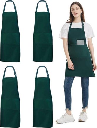 OEM Conjunto De Cuatro Delantales De Cocina Elegantes, Unisex, Delantales Verde Militar Para Hombres Y Mujeres, F&aacute;cilmente Ajustables, 78 X 67 Cm