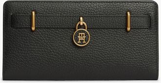 Tommy Hilfiger Womens Pebbled Leather Long Bifold Wallet - Black