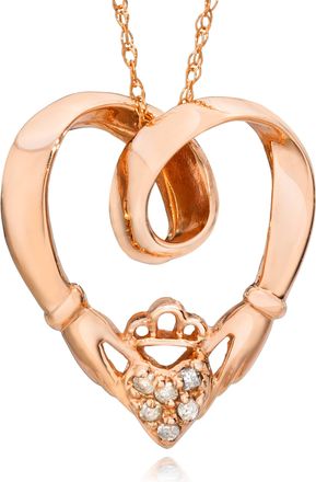 Pompeii3 Claddagh Diamond Pendant 14K Rose Gold