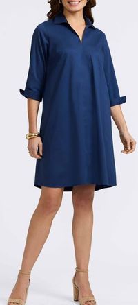 Foxcroft Agnes Belted Cotton Blend Shirtdress in Navy at Nordstrom, Size X-Small