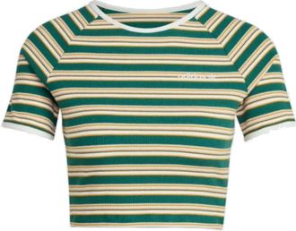 adidas (WMNS) adidas Asia Sizing 80s Rib Stripe Baby T-Shirt Green Yellow JC6166