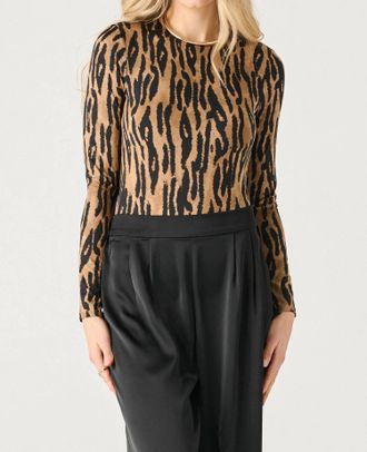 BLACK TAPE Long Sleeve Crewneck Bodysuit In Black/brown Animal Print