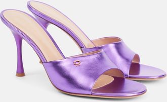 Gianvito Rossi Mules in pelle metallizzata con logo