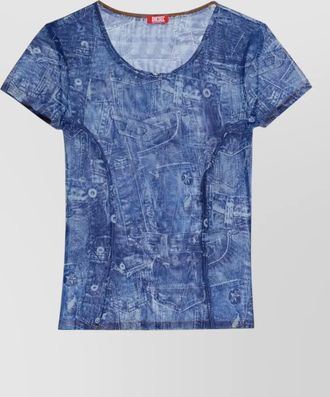 Diesel sheer crew neck top denim print