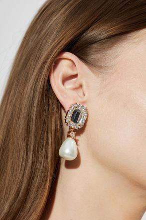 Self Portrait Earrings With Shimmering Crystals, Womens, Gold