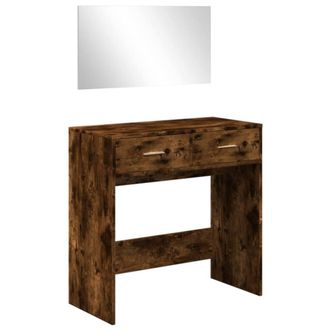 Berkfield Home Dressing Table with Mirror Smoked Oak 80x39x80 cm in Brown | Size: 80 x 39 x 80 cm
