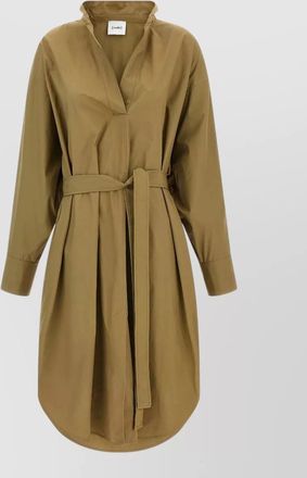 Nude cotton belted midi shirt dress