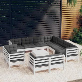 vidaXL Muebles De Jard&iacute;n 12 Pzas Con Cojines Blanco Madera Maciza Pino Vidaxl