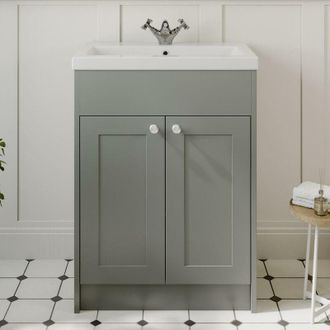 Park Lane Grey Gloss Bathroom Vanity Unit with Basin Sink Cabinet Storage - 600mm