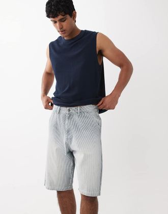 Jack & Jones Alex - Pantaloncini ampi a righe hickory-Blu navy