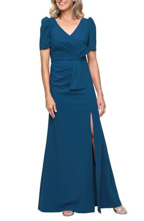Alex Evenings Stretch Crepe A-Line Gown in Azure at Nordstrom, Size 16