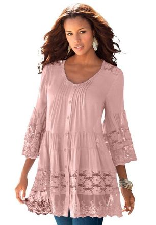 Roaman's Lace Illusion Blouse in Soft Blush at Nordstrom, Size 20