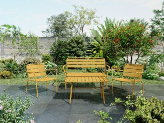 Vente-Unique Set da giardino in metallo: una panchina, 2 poltrone basse e un tavolino - Giallo senape - MIRMANDE di MYLIA