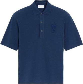 Ami Navy Blue Crochet Patch Logo Polo
