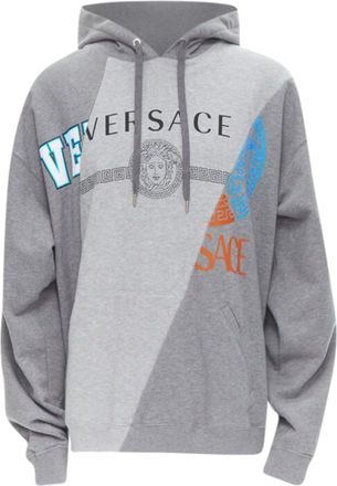 Versace Compilation deconstructed mixed logo cotton hoodie grey melange XS