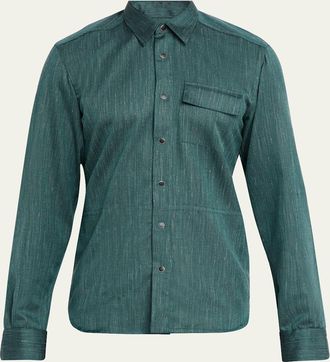 Kiton Mens Cashmere, Wool and Silk Snap-Placket Shirt