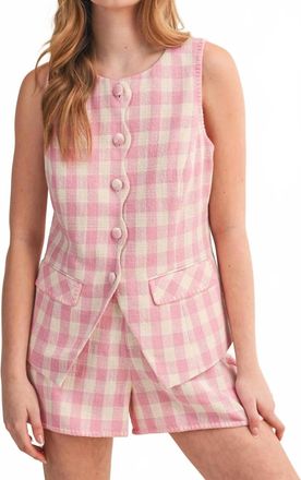 Merci Gwen Gingham Tweed Vest & Shorts Set In Pink