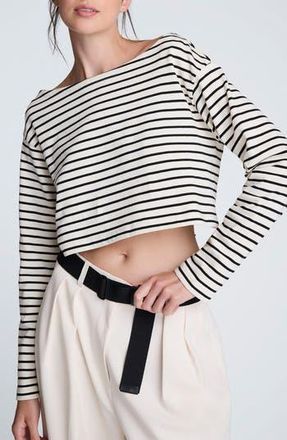 Kenneth Cole Stripe Cotton Crop Top in Oyster/Black at Nordstrom Rack, Size X-Small
