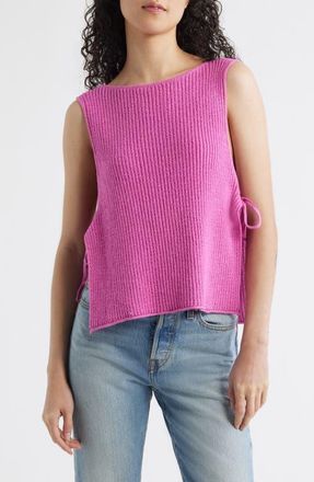 Free People Lizzie Rib Side Tie Sleeveless Cotton & Linen Blend Sweater in Island Flower at Nordstrom, Size X-Small