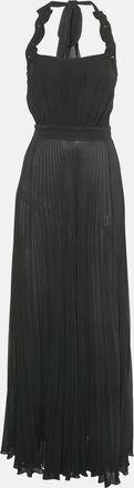 Elisabetta Franchi Black Plisse Halter Neck Tie Detail Sheer Dress