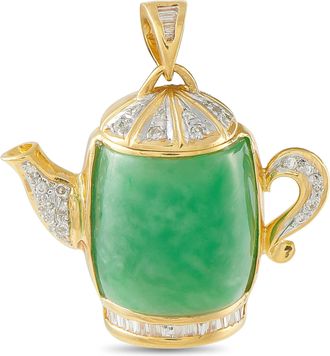 Luxury Bazaar 18K Yellow Gold 0.50ct Diamond and Jade Teapot Pendant MF09-091426