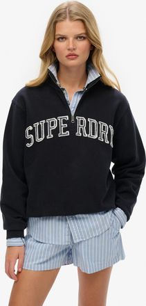 Superdry Sweatshirt SUPERDRY ATHLETIC ESS APPLIQUE HALF ZIP, Damen, Gr. XS, blau (eclipse navy), Sweatware, Obermaterial: 100% Baumwolle, bedruckt, loose fit n