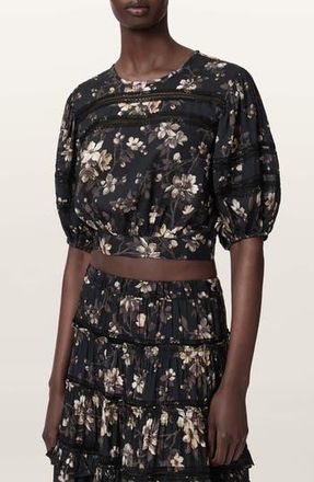 AllSaints Floral Lace Trim Top in Vine Black at Nordstrom Rack, Size 10 Us / 14 Uk